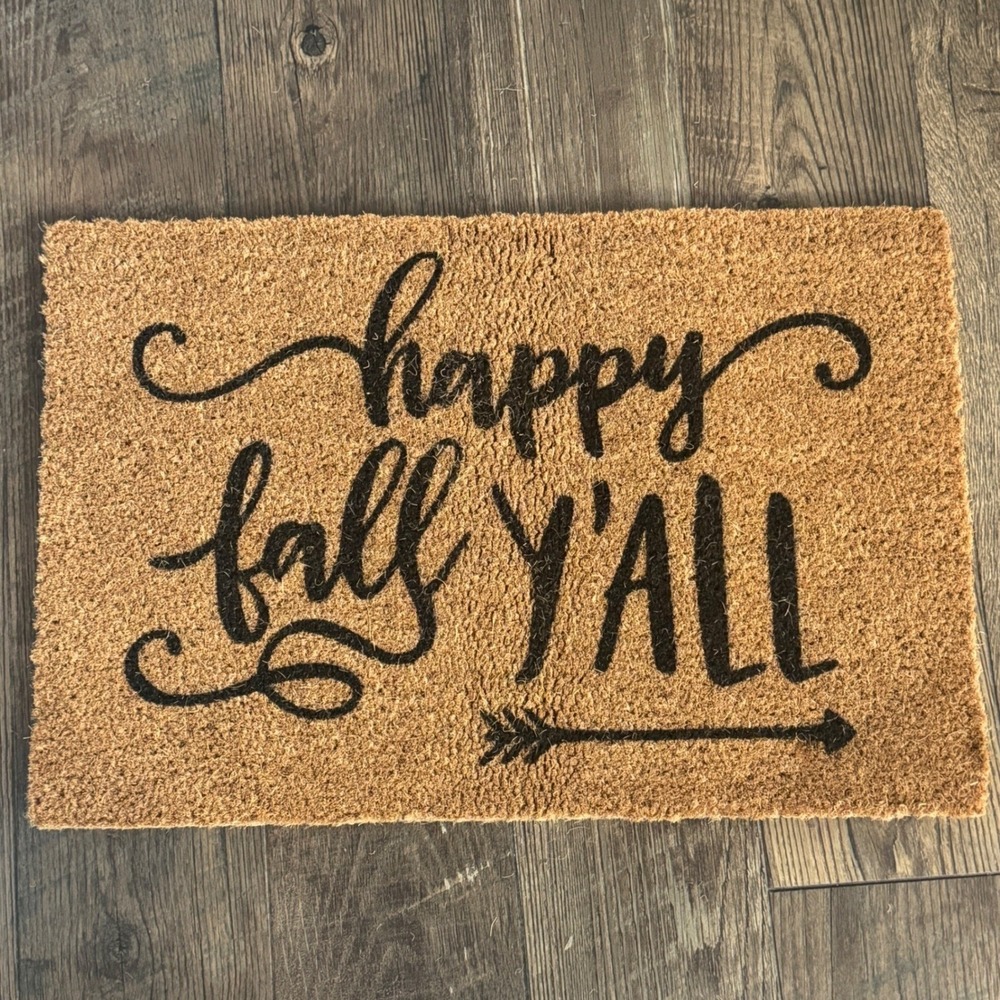 Happy Fall Y'all Doormat 16x24 Natural Fiber Non-Slip Autumn Welcome Mat